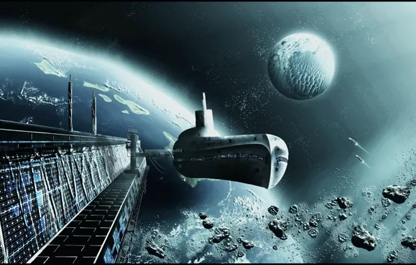 Spaceship, planets, spaceport