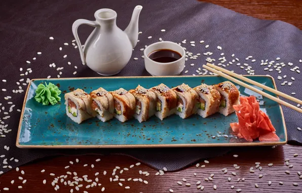 Sauce, sushi, sesame, rolls, ginger