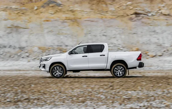 White, Toyota, pickup, Hilux, in profile, Special Edition, 2019