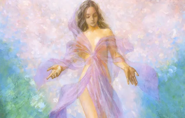 Girl, art, fabric, veil, suemi jun