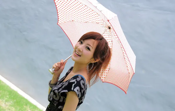 Picture look, girl, Wallpaper, earrings, umbrella, Asian