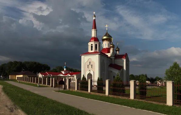 Summer, clouds, Church, Taman
