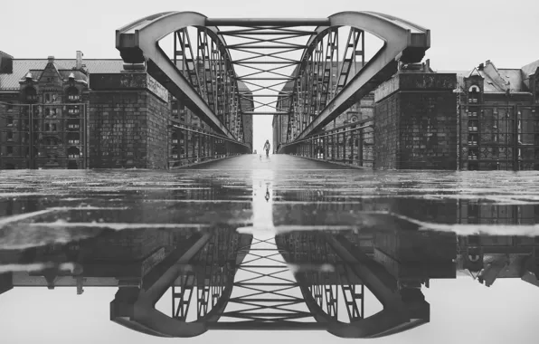 Picture reflection, bridge, the city, Germany