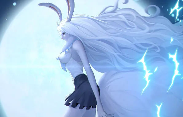 Girl, fantasy, the moon, rabbit