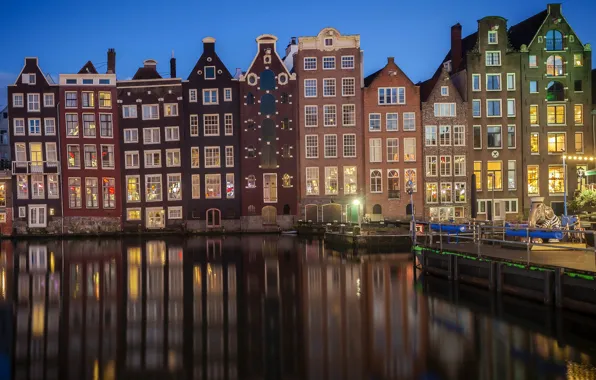 Water, design, lights, Windows, home, the evening, pier, Amsterdam