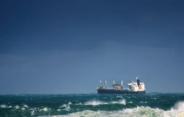 Waves, storm, ship, tanker, troubled sea