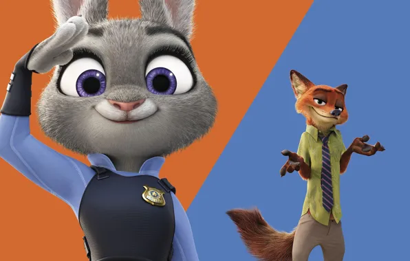 Cinema, animation, Disney, fox, animals, police, blue, rabbit