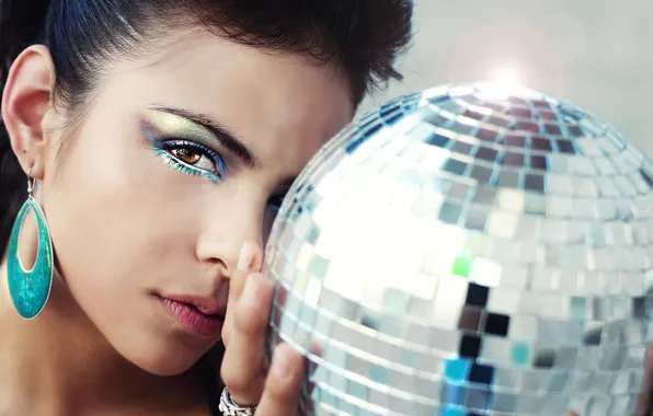 Look, face, balls, earrings, brunette