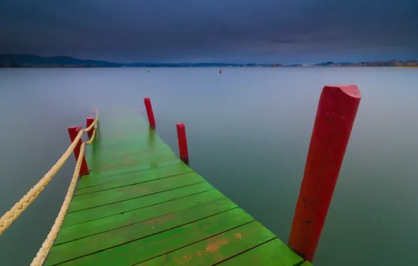 Landscape, night, bridge, lake