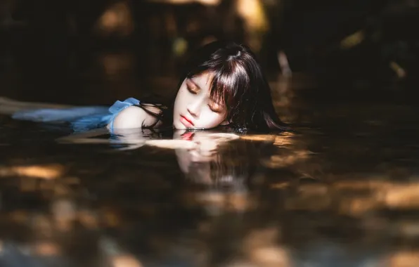 Beautiful, Asian, Model, Water, Woman, Pretty, Outdoor, Closed Eyes