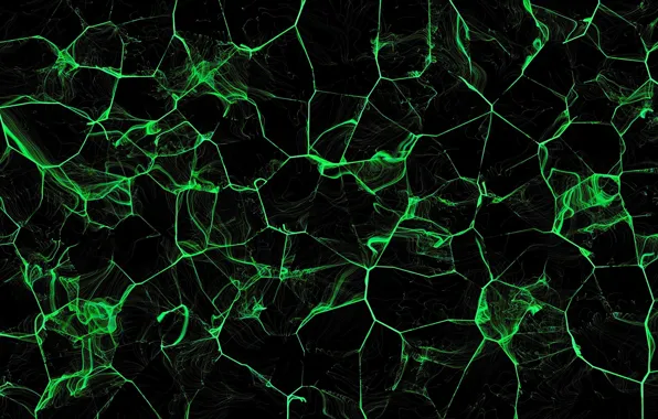 Picture abstraction, black background, green stains