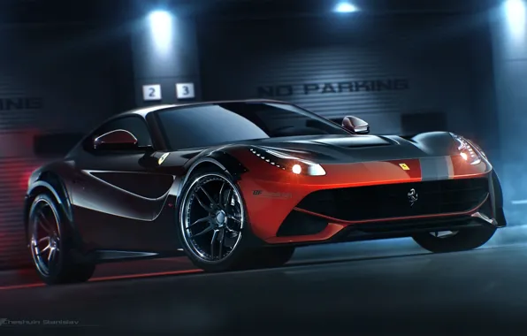 Picture Ferrari, Red, Front, Tuning, Berlinetta, F12, 2014, Ligth