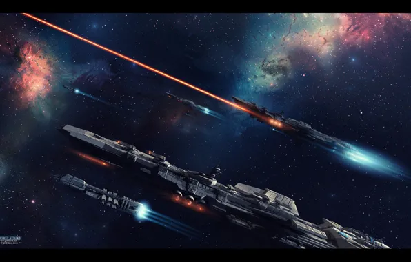 Space, ray, stars, laser, flight, spaceship, First Strike