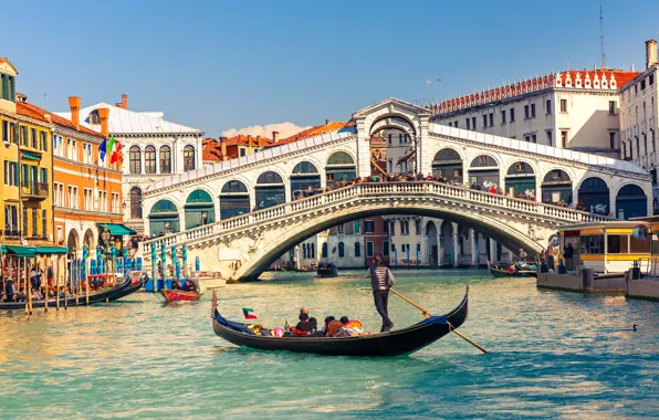 The sky, bridge, the city, blue, people, boat, building, home