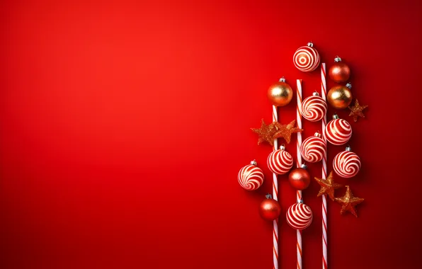 Strips, Christmas, candy, New year, red background, Lollipop, canes, AI art