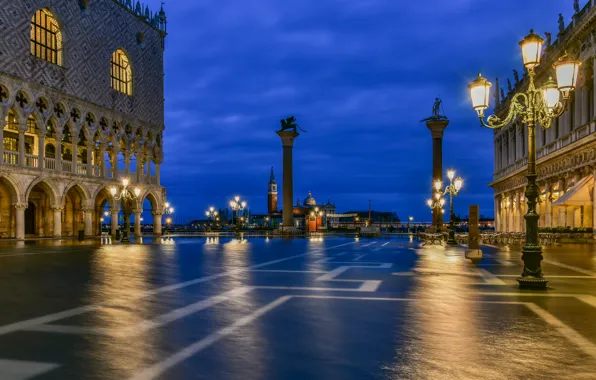 The evening, area, lights, Italy, Venice
