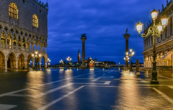 Picture the evening, area, lights, Italy, Venice