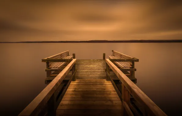 Marina, panorama, wooden, benches