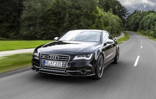 Picture road, trees, black, Audi, the front, ABBOT, tuning.tuning, Audi AS7