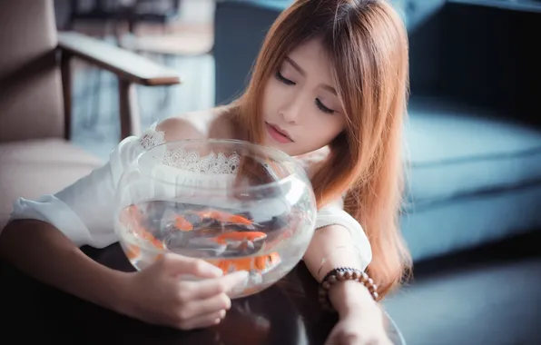 Girl, fish, background