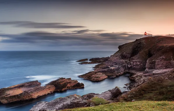 Sea, flowers, lighthouse, slope, surf, Cape
