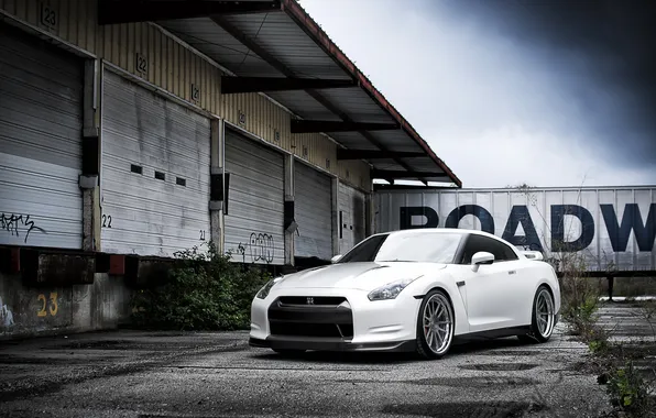 White, the sky, composition, Nissan, white, GT-R, Nissan