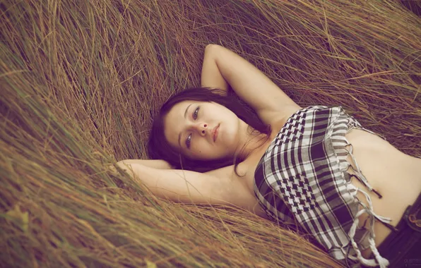 Picture grass, reverie, stay, Girl, hay, arafatka