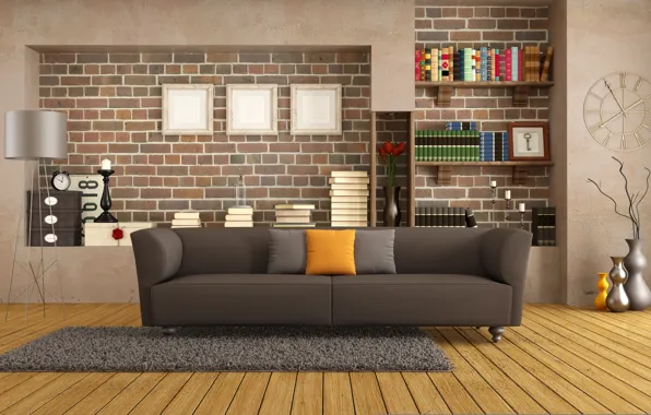 Sofa, interior, pillow, library, vintage, living room, living room, interior