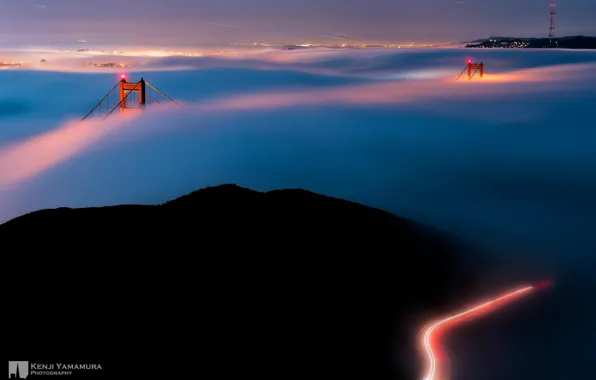 Picture lights, fog, San Francisco, photographer, the Golden Gate bridge, Kenji Yamamura