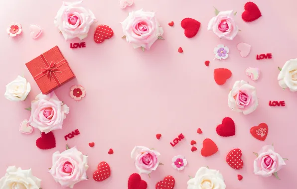 Picture flowers, the inscription, roses, hearts, love