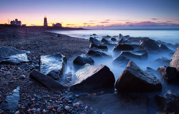 Water, Sea, Lighthouse, Shore, Stones, Houses, Pebbles, Boulders