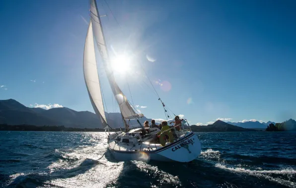 The way, movement, the wind, coast, sails, ocean, the crew, sports yacht