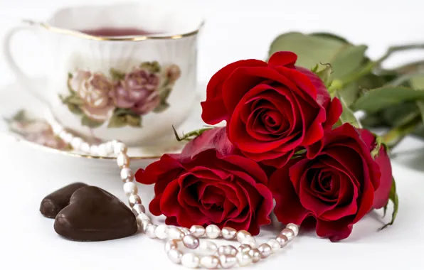 Roses, necklace, Cup, pearl, candy