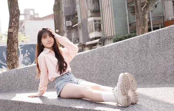 Shorts, woman, beautiful, model, sweet, asian, adorable, sneakers