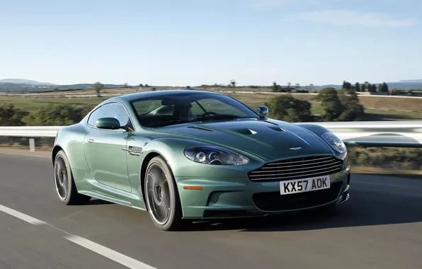 Picture road, the sky, speed, green, Aston Martin, aston martin, dbs, the front