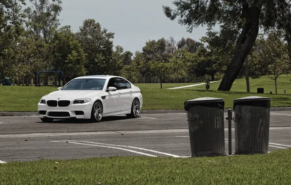 Picture white, BMW, BMW, Parking, white, f10, trash cans