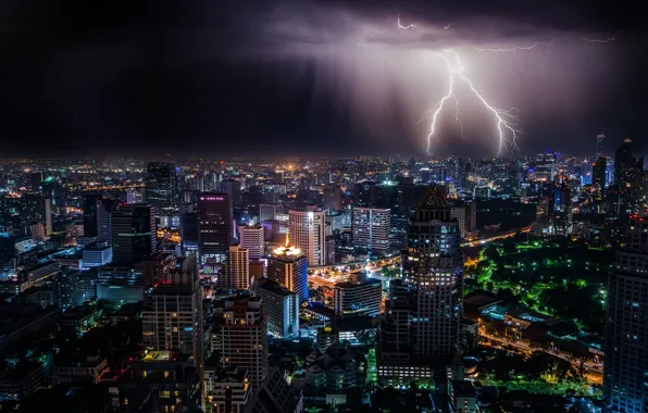 City, lights, Thailand, lightning, houses, buildings, skyscrapers, homes