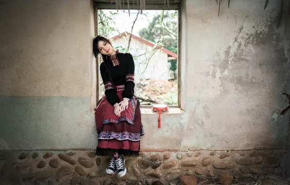 Picture girl, window, Asian