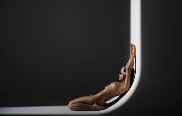 Pose, bending, Nude, black background, sitting, naked model, Hergul MERTKAN