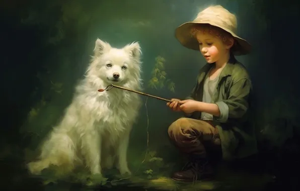 Summer, look, leaves, light, nature, glade, dog, branch