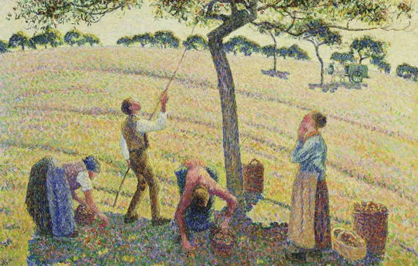 People, picture, genre, pointillism, Camille Pissarro, Collectors Of Apples. Eragny