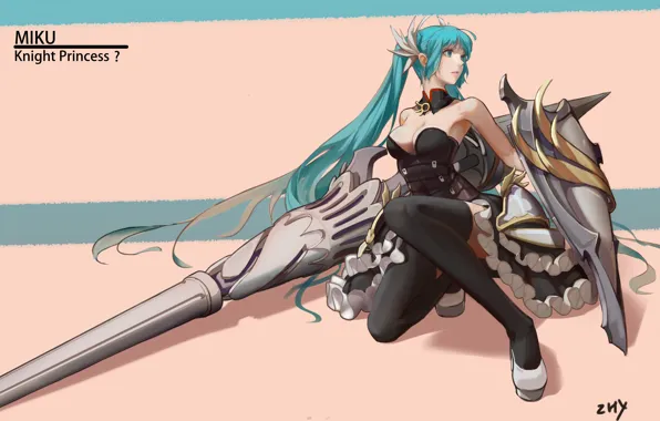 Picture girl, weapons, armor, anime, art, armor, vocaloid, hatsune miku