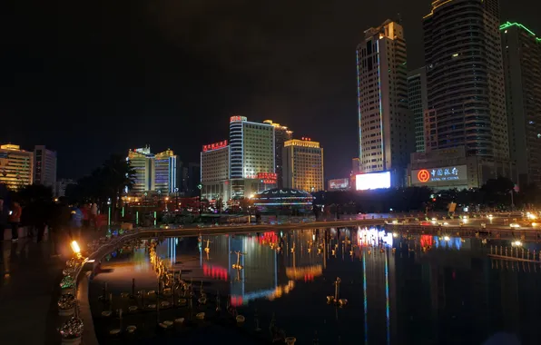 Home, skyscrapers, China, evening., Nanning