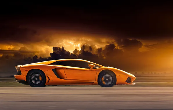 Orange, Lamborghini, profile, Lamborghini, orange, LP700-4, Aventador, Lamborghini