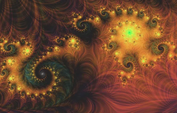 Orange, yellow, abstraction, pattern, dark, spiral, fractal, brown