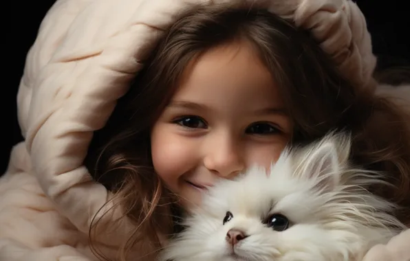 Look, portrait, jacket, girl, puppy, animal, dog, AI art