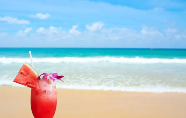 Sand, sea, wave, beach, summer, watermelon, cocktail, summer