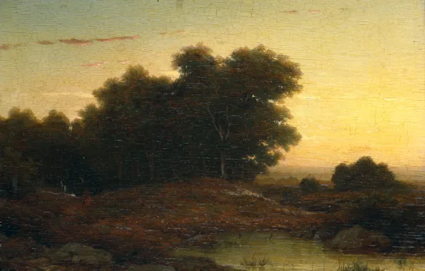 Picture landscape, oil, picture, Louwrens Hanedoes, 1849, Forest at Sunset, Lourens Ganados