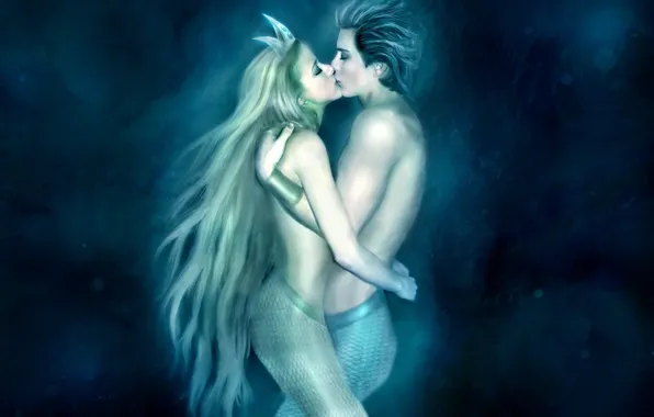 Mermaid, kiss, Love
