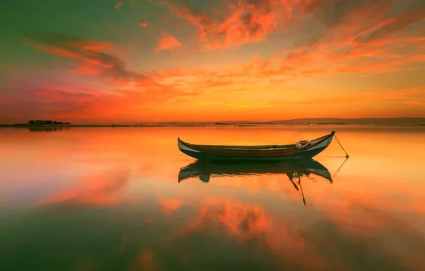 SEA, HORIZON, CLOUDS, REFLECTION, SURFACE, SUNSET, MIRROR, DAL